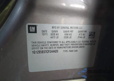 2012 Chevrolet Malibu 1Lz из США, поврежденный, VIN 1G1ZE5E07CF244429